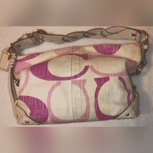 Coach Carly Signature C Bag Pink and White Cotton